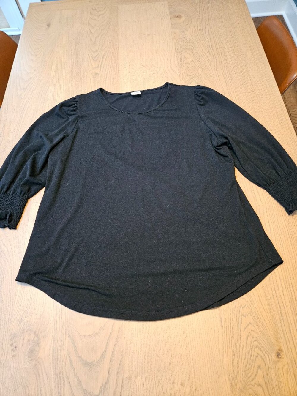 Black Puff Sleeve Smocked Ruffle Cuff Top 3/4 Sleeve Women's XL